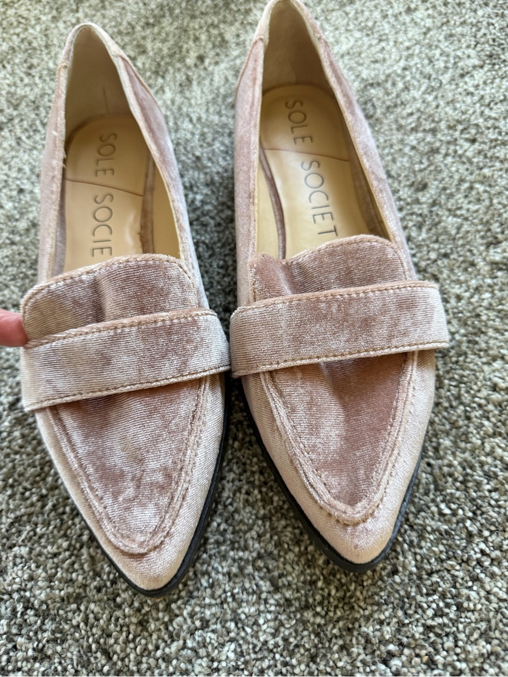 Sole Society Blush Pink Velvet Pointed Loafers